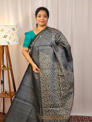 Casual Semi Tussar Checks Saree - Grey