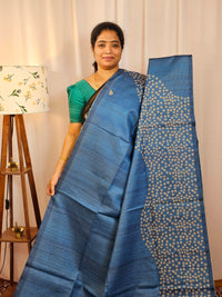 Casual Semi Tussar Checks Saree - Blue