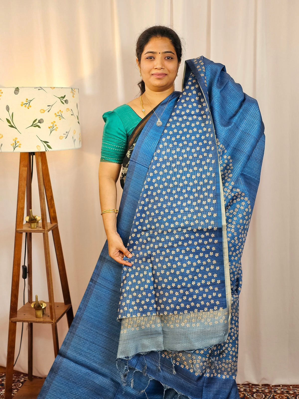Casual Semi Tussar Checks Saree - Blue