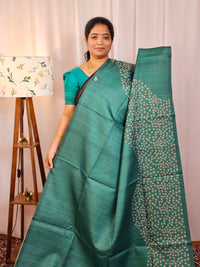 Casual Semi Tussar Checks Saree - Sea Green