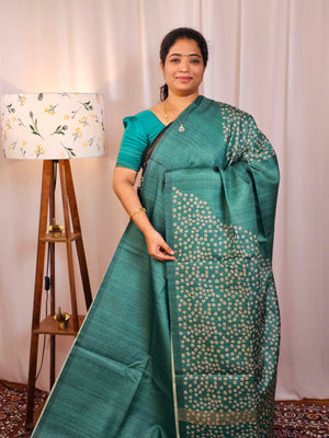 Casual Semi Tussar Checks Saree - Sea Green