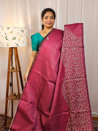 Casual Semi Tussar Checks Saree - Magenta Pink