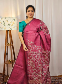 Casual Semi Tussar Checks Saree - Magenta Pink