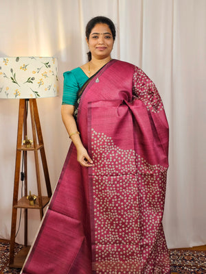 Casual Semi Tussar Checks Saree - Magenta Pink