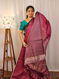 Casual Semi Tussar Checks Saree - Magenta Pink