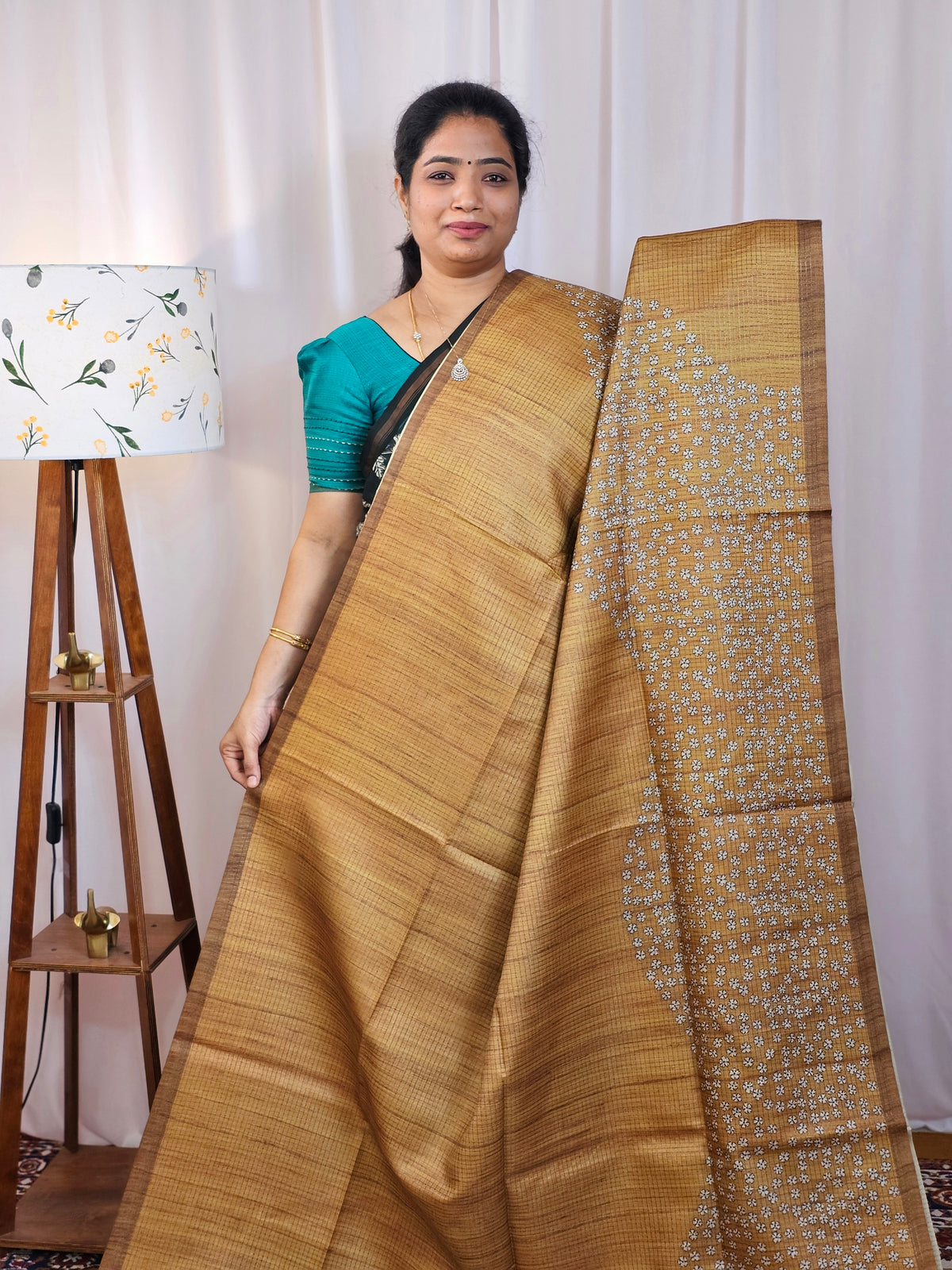 Casual Semi Tussar Checks Saree - Mustard Yellow