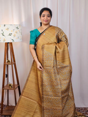 Casual Semi Tussar Checks Saree - Mustard Yellow