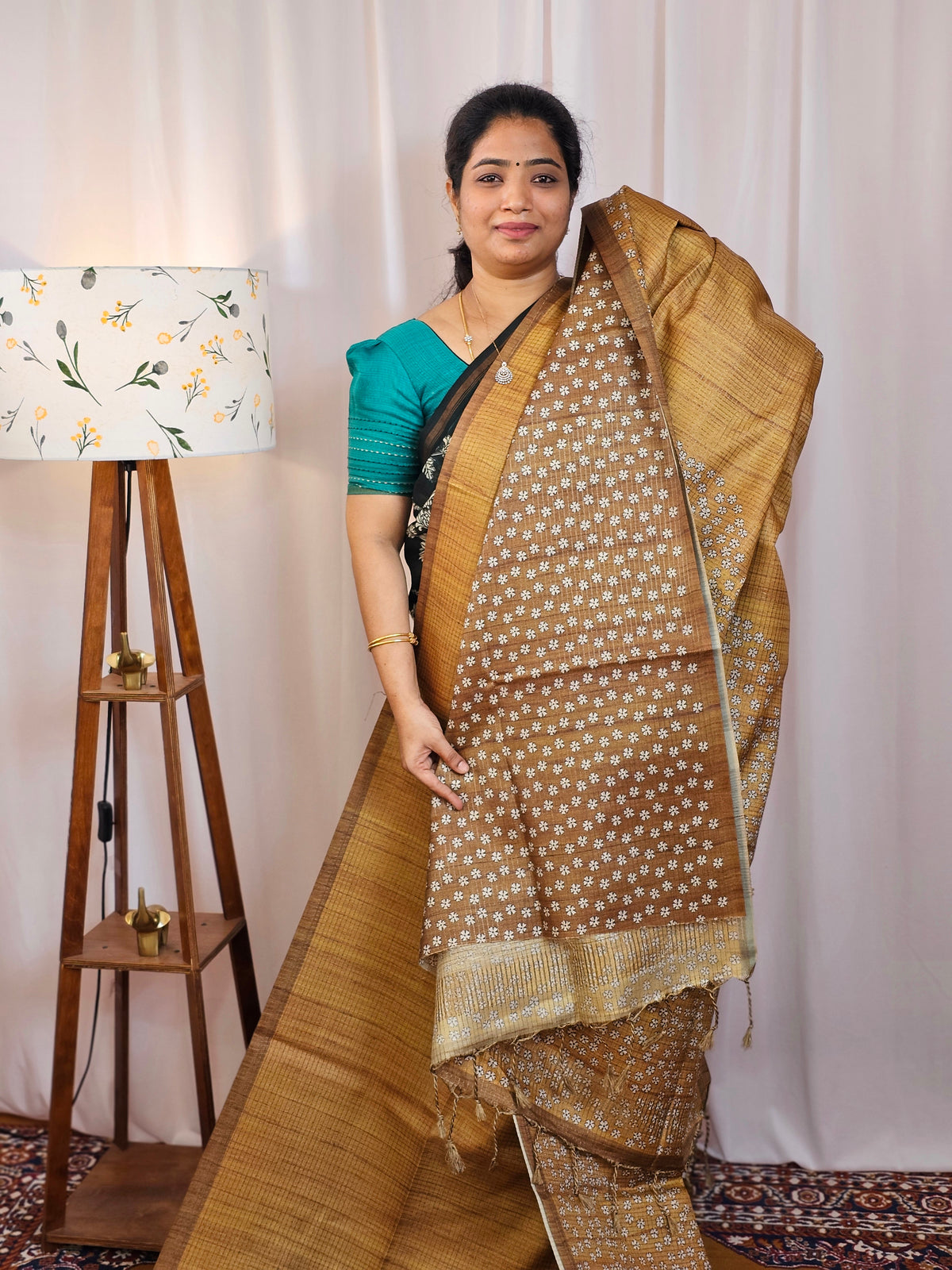 Casual Semi Tussar Checks Saree - Mustard Yellow