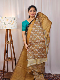 Casual Semi Tussar Checks Saree - Mustard Yellow