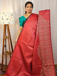 Casual Semi Tussar Checks Saree - Red