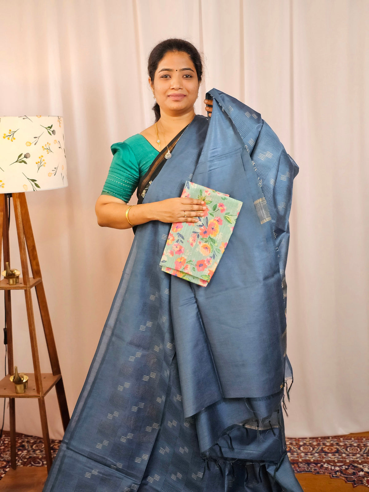 Bhagalpuri Fancy Sarees with Extra Matching Blouse - Blue