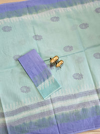 Pure Cotton with Hand Block Prints - Pastel Sea Green with Blue