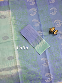 Pure Cotton with Hand Block Prints - Pastel Sea Green with Blue