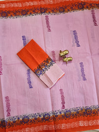 Pure Cotton with Hand Block Prints - Pink with Orange