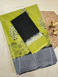 Pure Cotton with Hand Block Prints - Green with Black