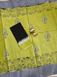 Pure Cotton with Hand Block Prints - Green with Black