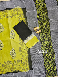 Pure Cotton with Hand Block Prints - Green with Black