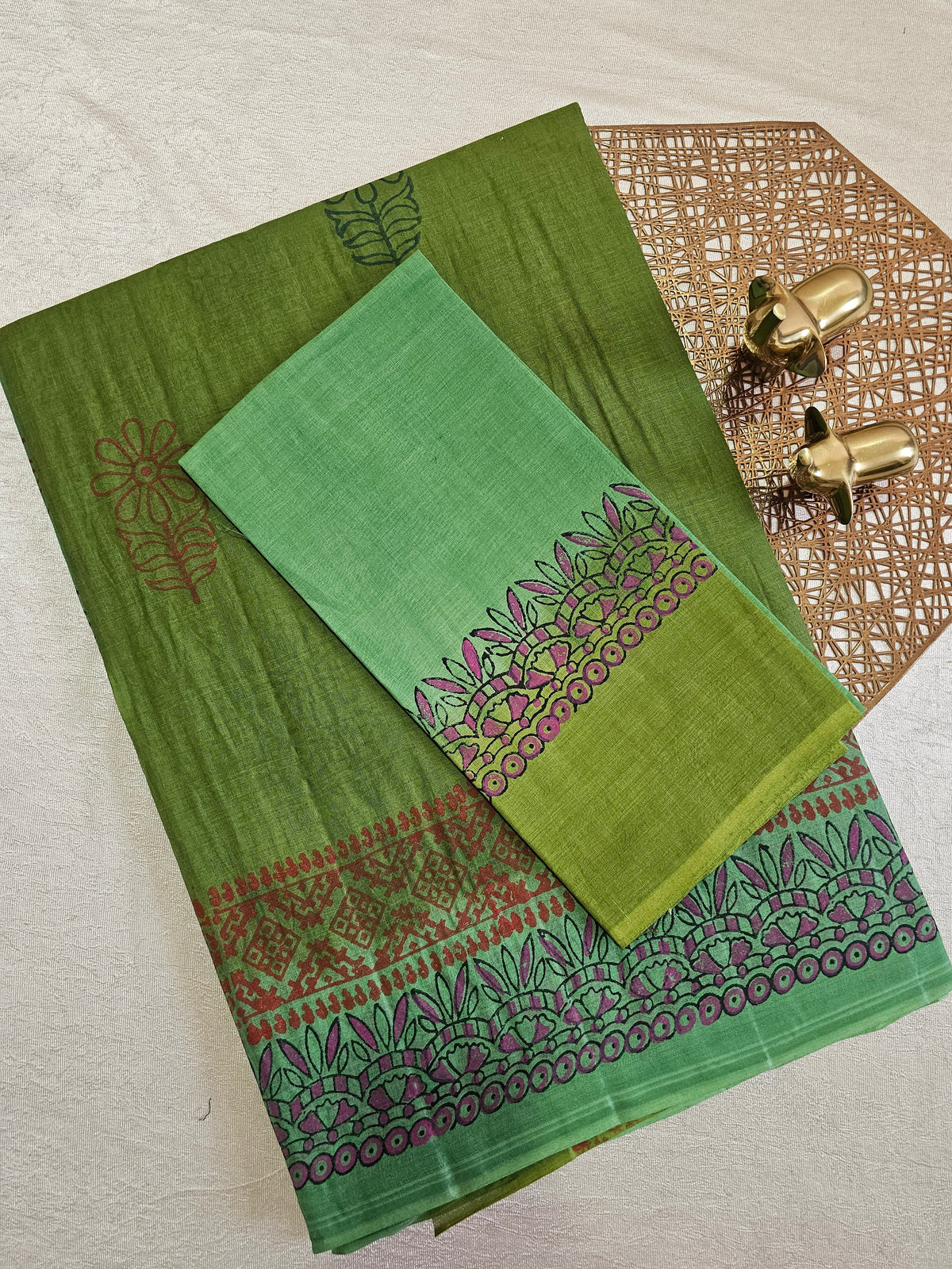 Pure Cotton with Hand Block Prints - Green