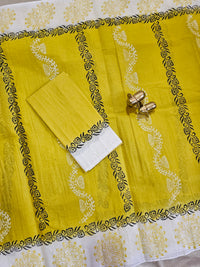 Pure Cotton with Hand Block Prints - Mustard Yellow with White