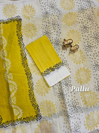 Pure Cotton with Hand Block Prints - Mustard Yellow with White