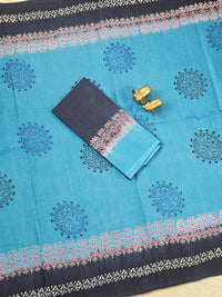 Pure Cotton with Hand Block Prints - Blue with Dark Blue