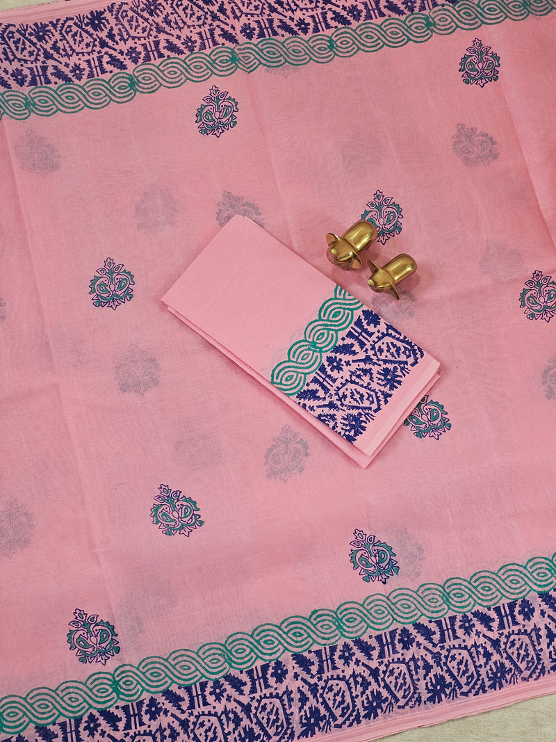 Pure Cotton with Hand Block Prints - Pink