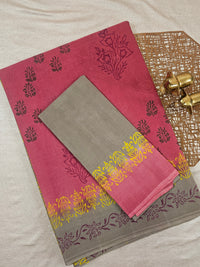 Pure Cotton with Hand Block Prints - Pink with Grey