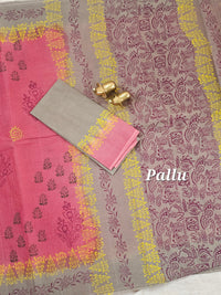 Pure Cotton with Hand Block Prints - Pink with Grey