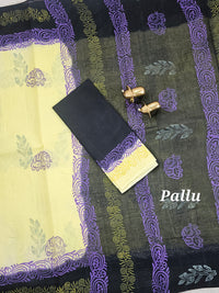 Pure Cotton with Hand Block Prints - Yellow with Black