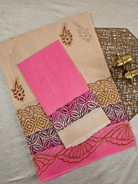 Pure Cotton with Hand Block Prints - Beige with Pink