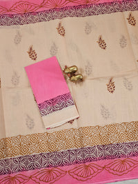 Pure Cotton with Hand Block Prints - Beige with Pink