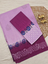Pure Cotton with Hand Block Prints - Lavender with Wine