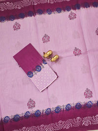 Pure Cotton with Hand Block Prints - Lavender with Wine