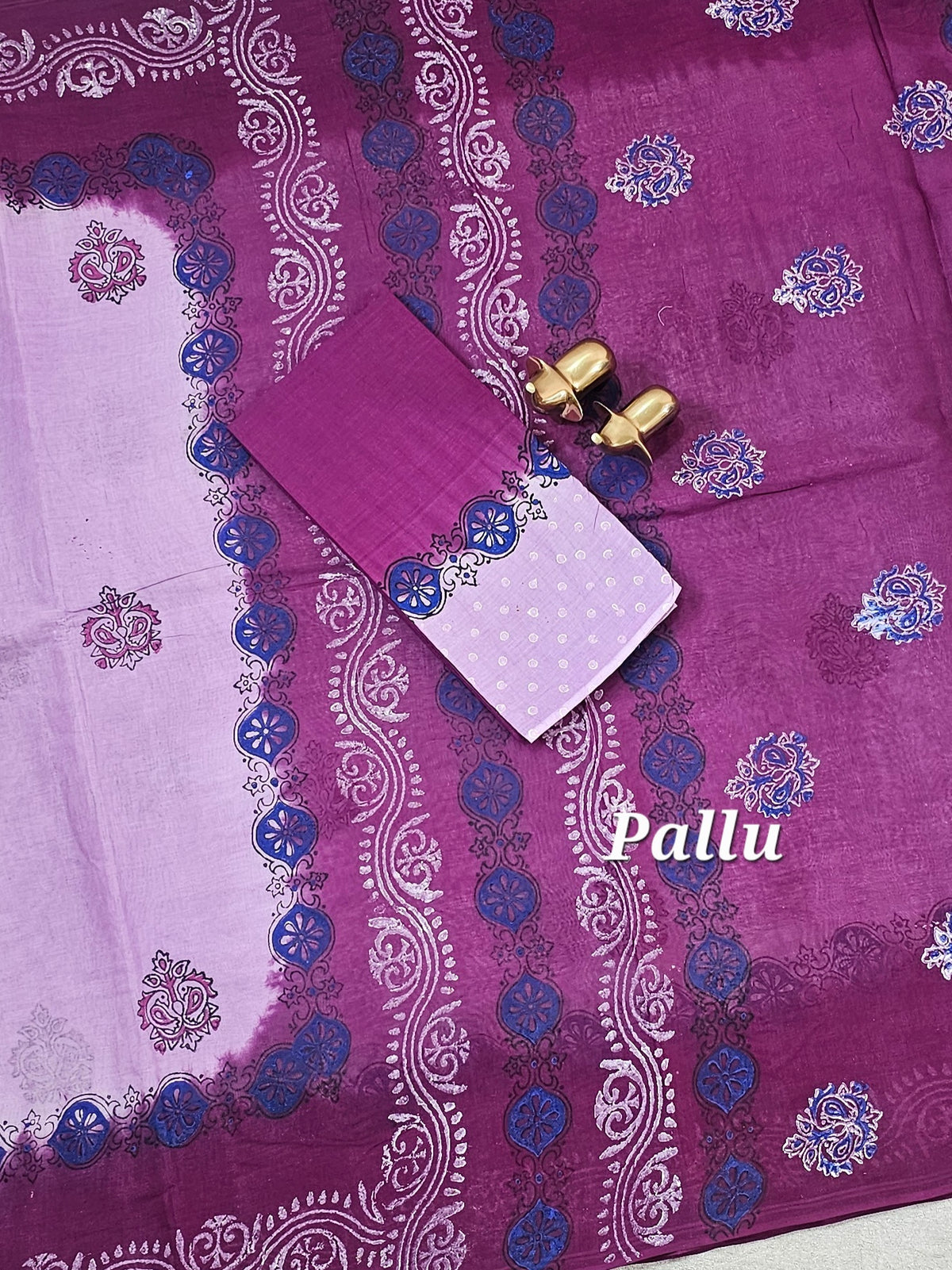 Pure Cotton with Hand Block Prints - Lavender with Wine
