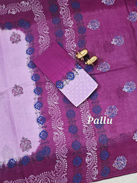 Pure Cotton with Hand Block Prints - Lavender with Wine
