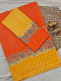 Pure Cotton with Hand Block Prints - Orange with Yellow