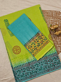 Pure Cotton with Hand Block Prints -  Green with Sea Green