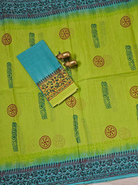 Pure Cotton with Hand Block Prints -  Green with Sea Green