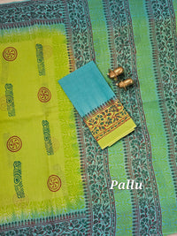 Pure Cotton with Hand Block Prints -  Green with Sea Green