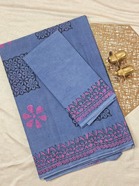 Pure Cotton with Hand Block Prints - Dark Blue