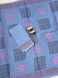 Pure Cotton with Hand Block Prints - Dark Blue