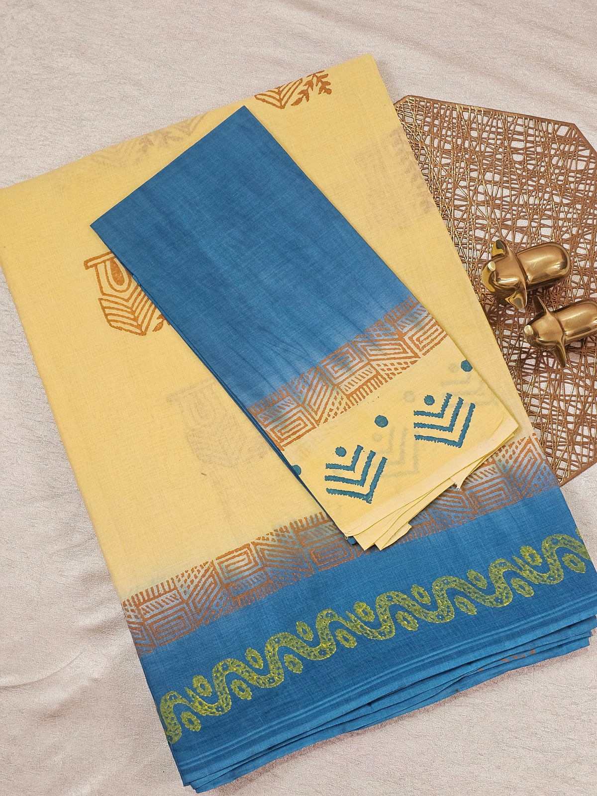 Pure Cotton with Hand Block Prints - Sandal with Peacock Blue