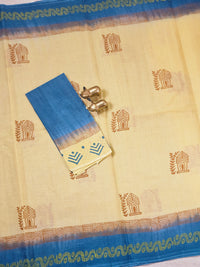 Pure Cotton with Hand Block Prints - Sandal with Peacock Blue