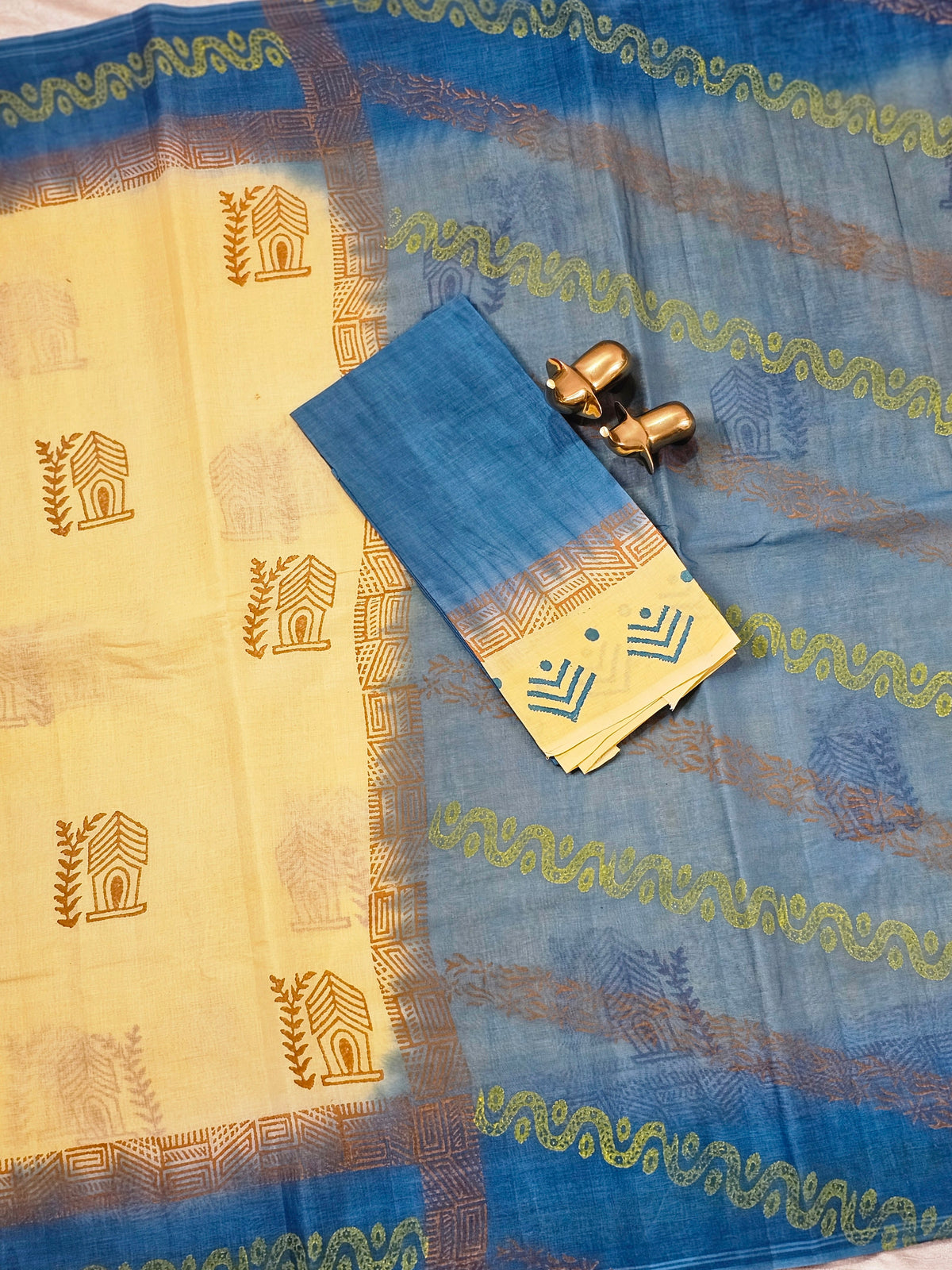 Pure Cotton with Hand Block Prints - Sandal with Peacock Blue
