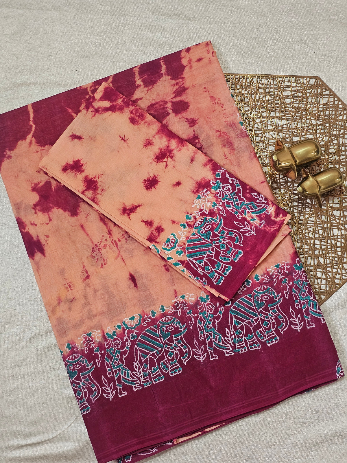 Pure Cotton with Hand Block Prints - Beige with Maroon