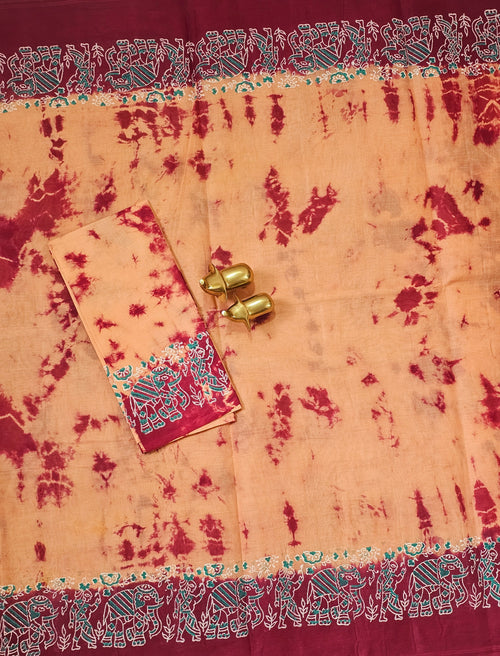 Pure Cotton with Hand Block Prints - Beige with Maroon