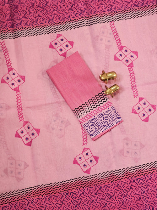 Pure Cotton with Hand Block Prints - Pink