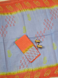 Pure Cotton with Hand Block Prints - Violet with Dark Orange