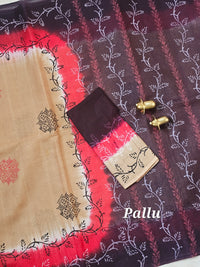Pure Cotton with Hand Block Prints - Dark Beige with Reddish Brown