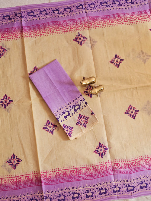 Pure Cotton with Hand Block Prints - Sandal with Lavender